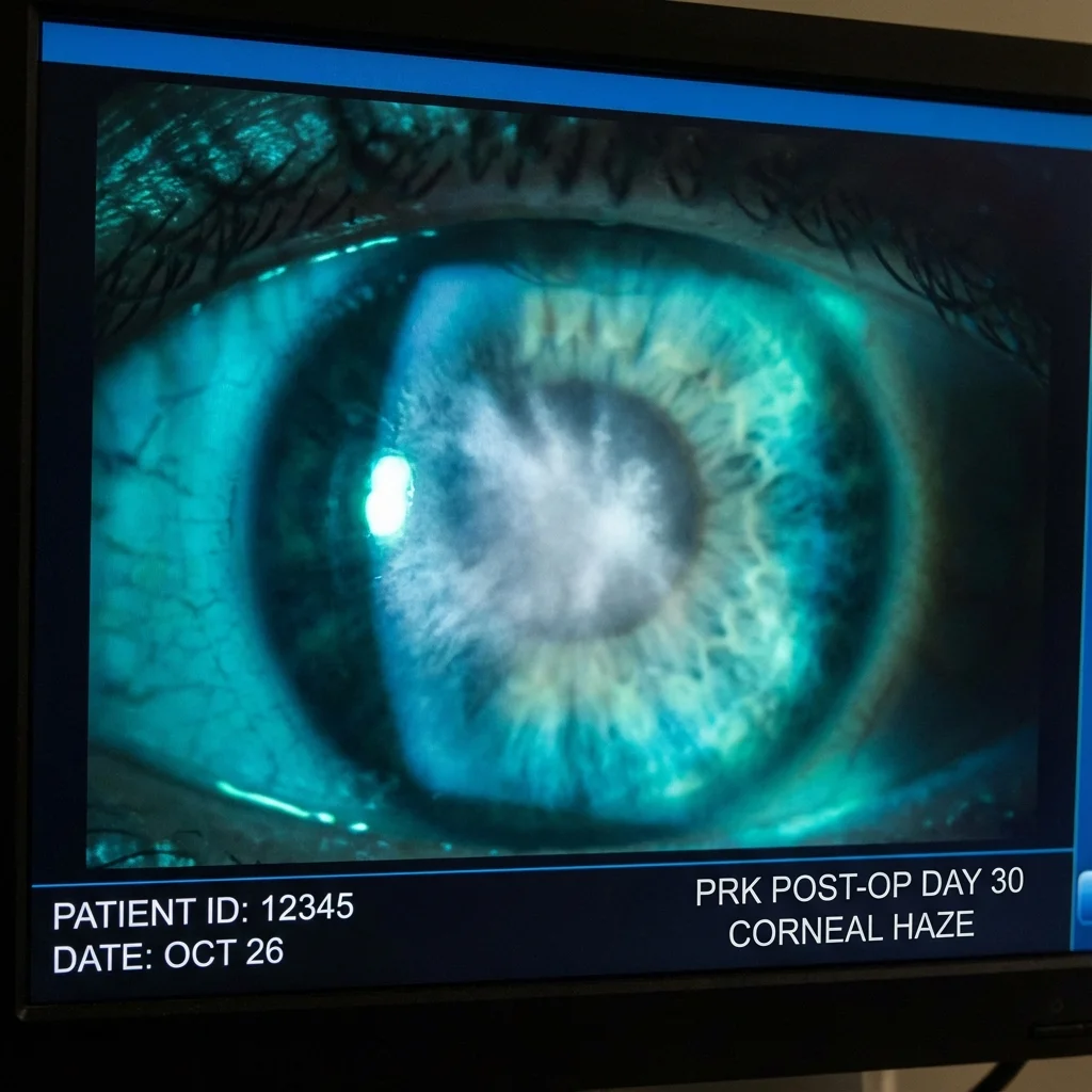 Хейз (помутнение) роговицы после ФРК под микроскопом
