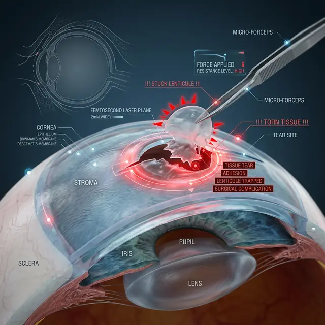 Схематическое изображение застрявшей лентикулы в роговице