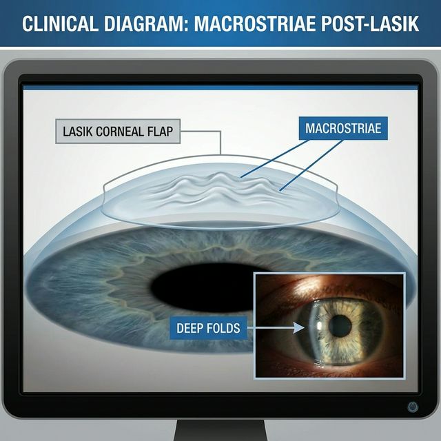 Макрострии роговичного лоскута после LASIK. Видны глубокие борозды визуально искажающие свет.