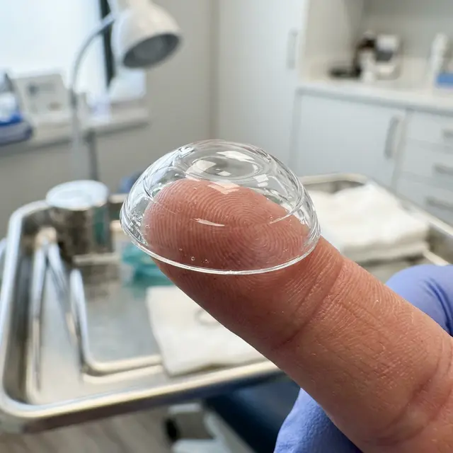 Огромная склеральная линза на кончике пальца